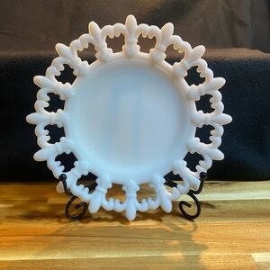 Vintage Westmoreland Milk Glass White Opal Opaque Open Work Fleur De Lis Border
